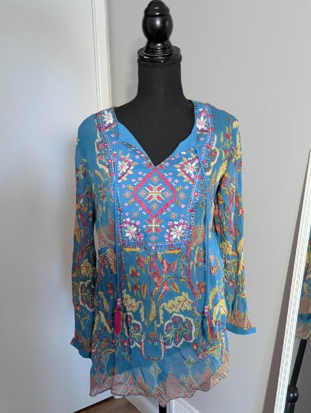 Women’s Blue Embroidered Boho Blouse